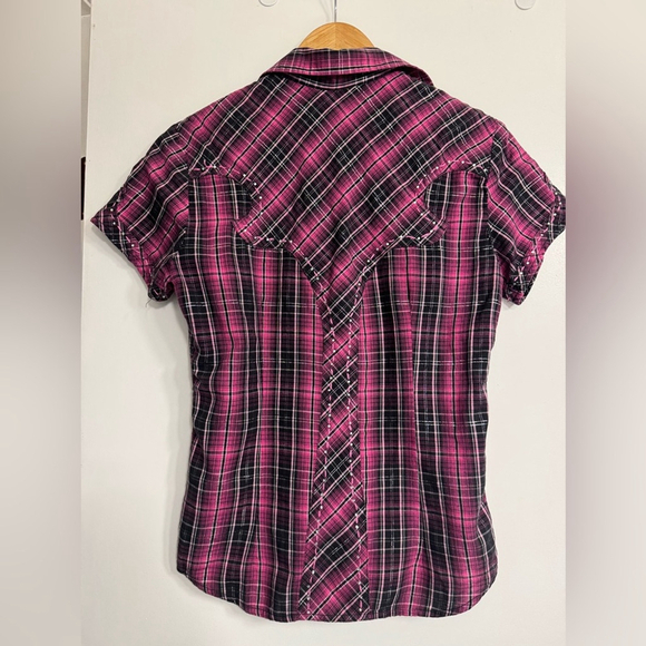 Panhandle Slim Pink Black Plaid Western Shirt Women’s Small Short Sleeve Snap - Picture 9 of 12